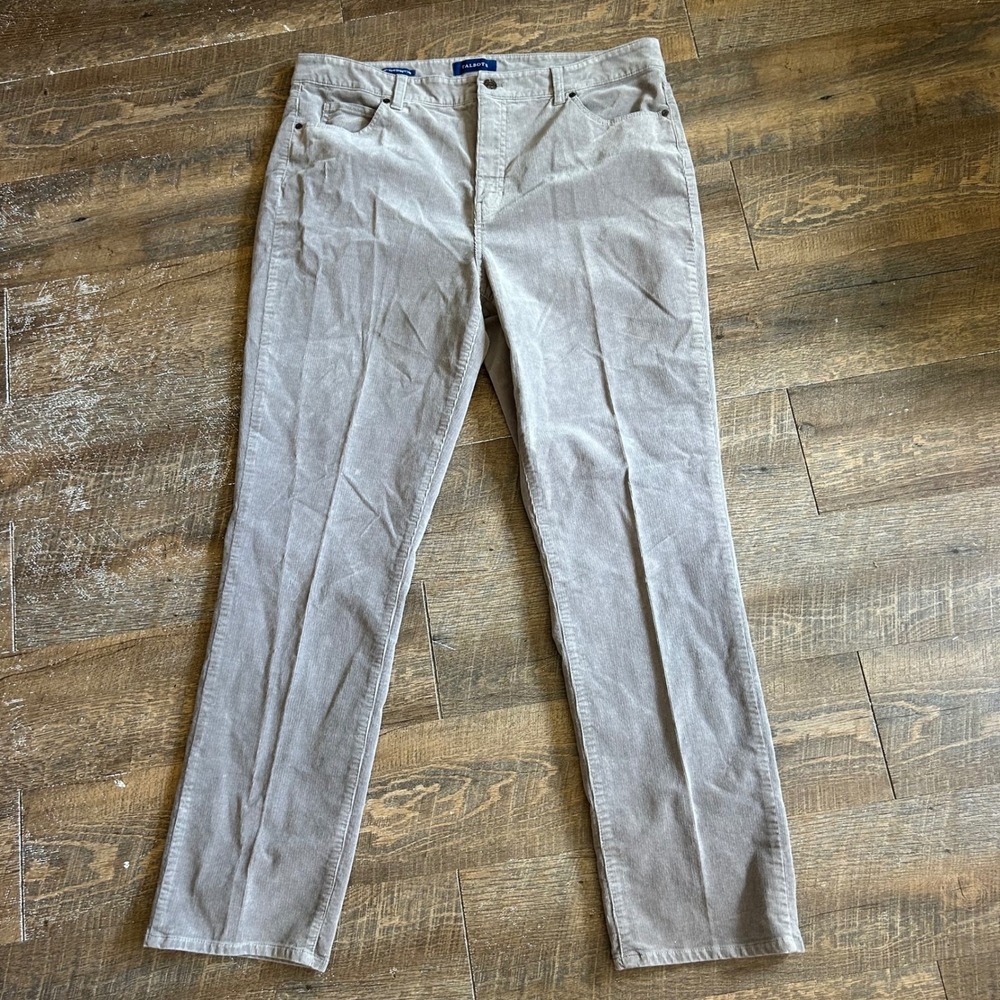Talbots Womens‎ 16 High-Waist Straight-Leg Corduroy Pants Gray Stretch Cotton